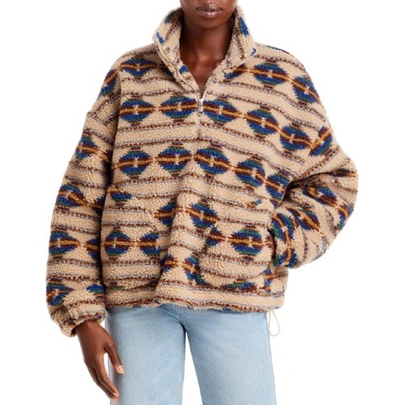 Aqua Sherpa Women Medium Aztec Patterned Pullover Jacket Cozy Fleece Quarter Zip - Picture 1 of 3